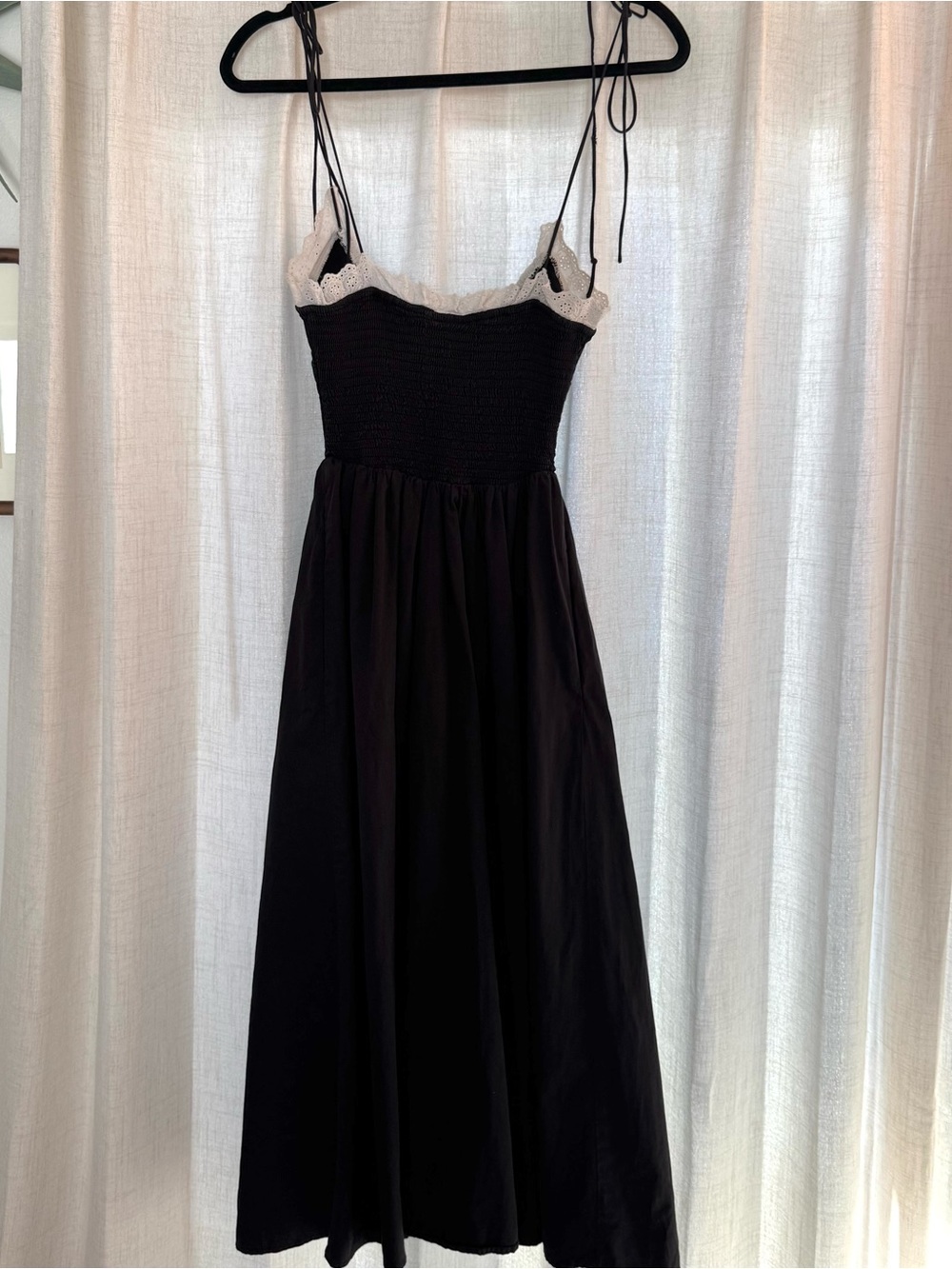 For Love And Lemons Bethany Black Midi Dress with White Lace Trim - Picture 3 of 6